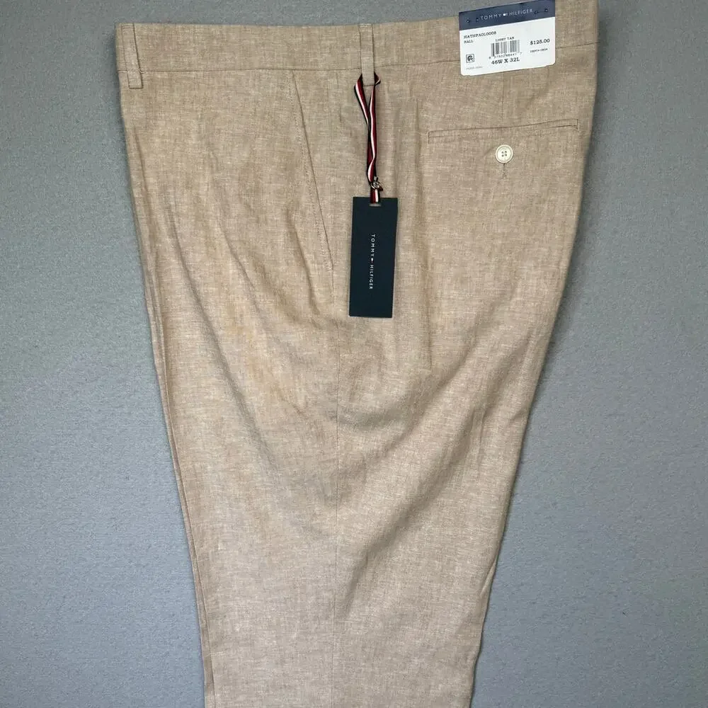 Tommy Hilfiger Men's Modern-Fit Linen Blend Pants Light tan 46x32 $125